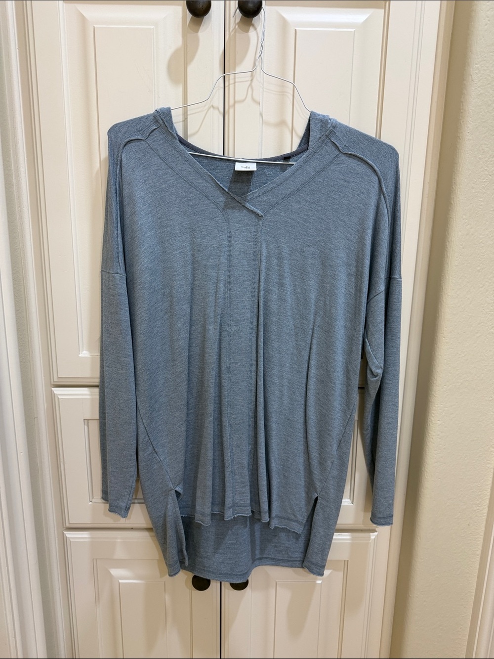 CAbi Dusty Blue Relaxed V-Neck Hoodie Top